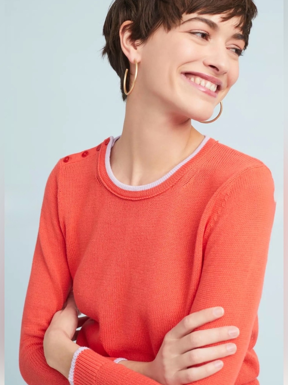 Anthropologie Moth Francille Pullover Coral orange Crewneck Sweater cotton sz M